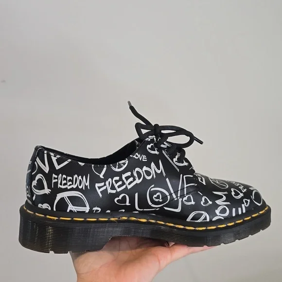 Dr.Martens 1461 Script Peace Love Freedom Black Oxford Shoes - Picture 9 of 11